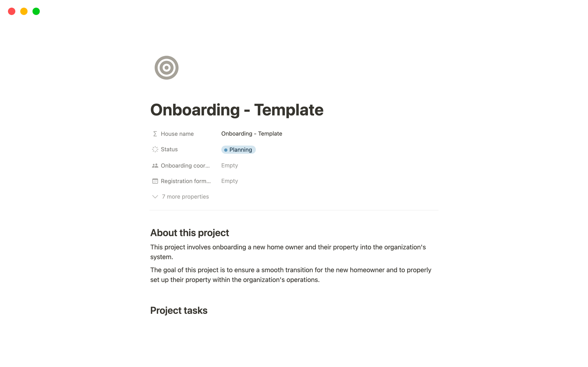A template preview for Onboarding - Template