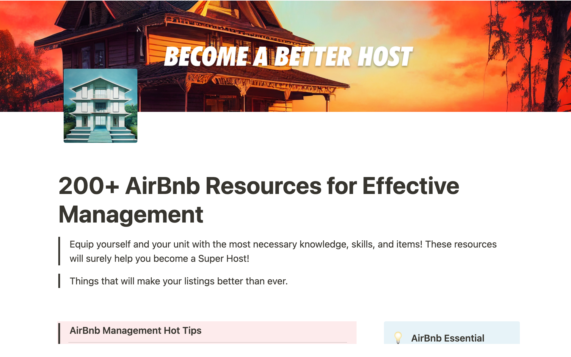 A template preview for 200+ Useful AirBnb Resources