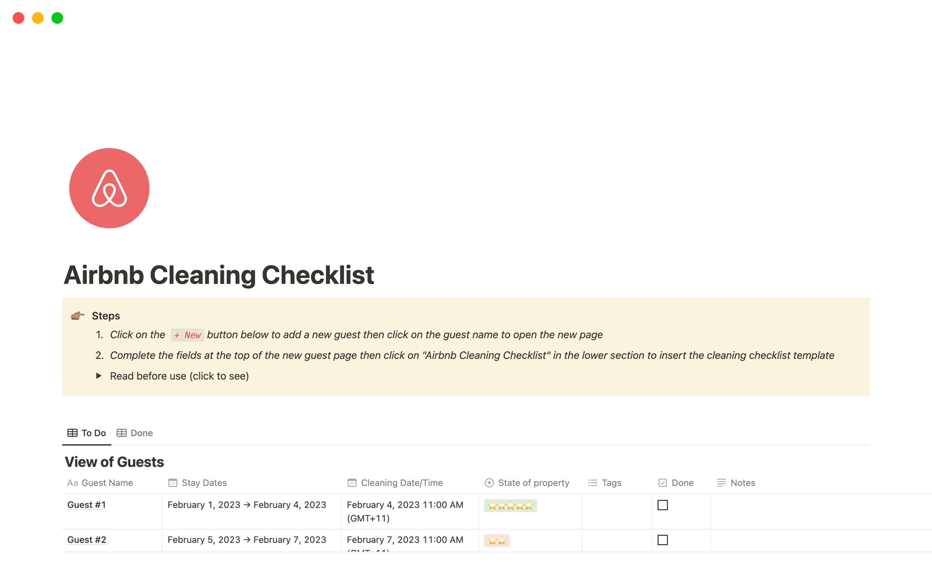 A template preview for Airbnb Cleaning Checklist